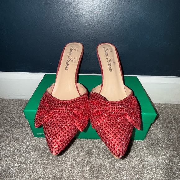Lauren Lorraine Shoes - Lauren Lorraine Red Rhinestone Bow Heels